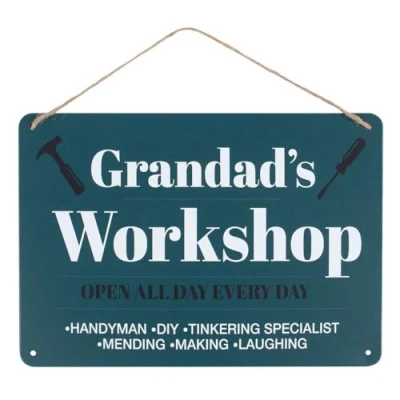 Image of Something Different Grandad&#039;s Workshop Metal Hanging Sign (One Size) (Green/White/Black)