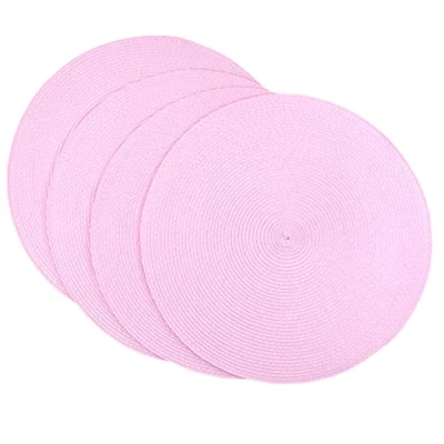 Image of SCF2017 Round Woven Plastic Placemats 38cm Stylish and Practical Dining Table Mats,Set of 4,Pink