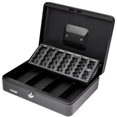 Image of HMF 4215 02 Cash Box with EURO Coin Tray 30 x 24 9 cm, black