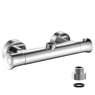 Image of kisimixer Thermostatic Shower Mixer Bar Valve Top Outlet, Wall Mounted Tap Modern, Outlet Up with 3/4&quot; BSP (26.4mm) to 1/2&quot; (21mm) Pipe Adaptor, Anti Scald,Chrome