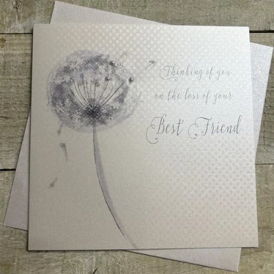 Image of WHITE COTTON CARDS LOSS OF BEST FRIEND SYMPATHY CARD, HAND FINISHED (VN98 BF)