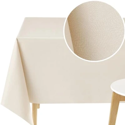 Image of KP HOME Cream Beige PVC Table Cloth Wipe Clean Rectangular Oilcloth 98x55 in 250x140 cm Dash Lines Wipeable Vinyl Dinning or Outdoor Waterproof Tablecloth Large Plastic Cover