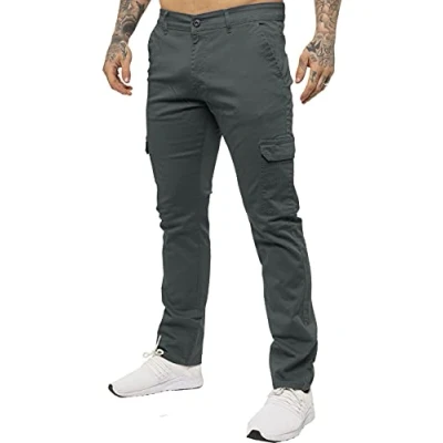 Image of Ze ENZO Jeans Mens Cargo Combat Trousers Chinos Slim Fit Cotton Stretch Work Pants Grey 28R