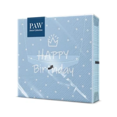 Image of PAW Paper Napkins 3 Layers (33 x 33 cm) I 20 Units Perfect for Parties, Birthdays and Celebrations with Birthday Special Day Design Light Blue