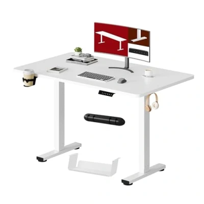 Image of SANODESK QS1 Electric Standing Desk 110 x 60 cm Height Adjustable with Anti Collision System, Keyboard Panel Memory Functions (White Frame + White Plate)