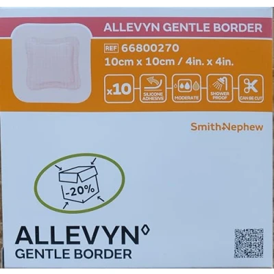 Image of ComfortCare: ALLEVYN Gentle Border 10cm x x10 Adhesive Foam Dressing for Wound Healing