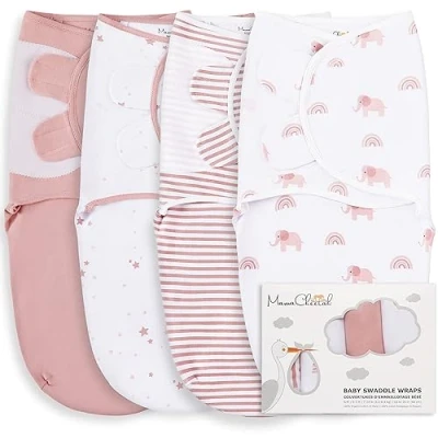 Image of Mama Cheetah Baby Swaddle Blanket, Easy Sleep Sack, Adjustable Wrap, Infant and Newborn Swaddles, Babies Boy Girl (0 3 Month), 4 Pack Organic Cotton, Dusty Rose