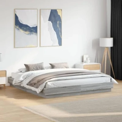 Image of vidaXL Super King Double Bed Frame Base Grey Sonoma 180x200 cm with Plywood Slats, Sturdy Engineered Wood Construction for Bedroom