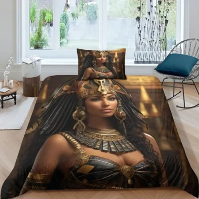 Image of GEEYOU Ancient Egypt Warmth Bedding Set Hidden Zipper Duvet Cover with Pillowcases Egyptian Queen Quilt Soft Microfiber Comforter Various Sizes for Kids Adults Single（135x200cm）