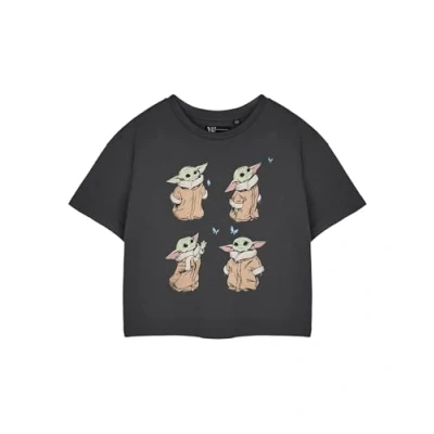 Image of Star Wars Women&#039;s Cropped Short Sleeve T Shirt Black Grogu Graphic Tee Cute Jedi Master Top Sci Fi Fan Apparel Gift Galactic Empire Merchandise for Ladies