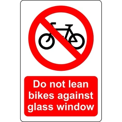 Image of Do not lean bikes against glass window safety sign Self adhesive sticker (200mm x 150mm)