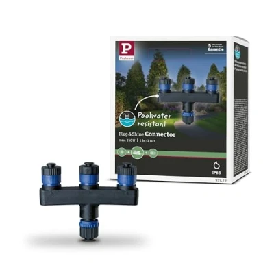Image of Paulmann 93929 Outdoor Plug &amp; Shine Triple Distributor IP68 1 in 3 Out Black Plastic, 9.4 x 1.5 7.5 cm
