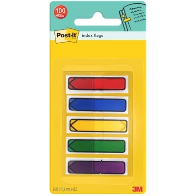 Image of Post it Index Arrow Flag, Assorted Colours 11.9 mm x 43.2 mm, 100 Flags/Dispenser, 1 Dispenser/Pack To Mark or Highlight Important Information