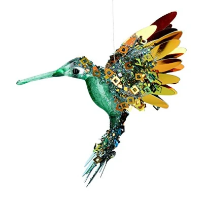 Image of Gisela Graham Glass Effect Acrylic Hummingbird With Sequine&#039;s 15 Centimeter Festive Decoration