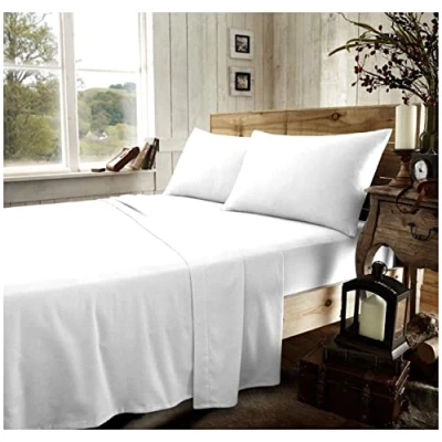 Image of GC GAVENO CAVAILIA Brushed Cotton Bed Sheets, Flannelette Fitted Sheet With Pillowcases, Plain Flat Double, White