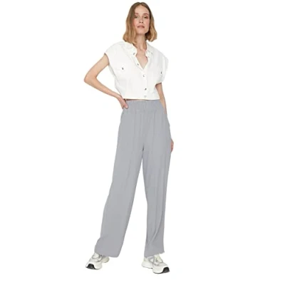 Image of Trendyol Women High Waist Wide Leg Trousers Grau