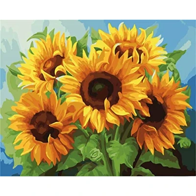 Image of Awesocrafts Paint by Numbers Kits, Sunflowers Flowers Green Plants Number Painting for Adults 16x20 inch Framed (Sunflowers, Framed)