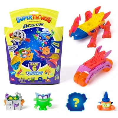 Image of SuperThings Evolution series Pack of 6. Includes 4 (1 silver captain) and 2 Superjets. 5 6