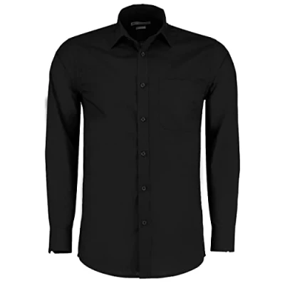Image of Kustom Kit Men&#039;s Poplin Shirt (Long Sleeve) Business, Black (Blk Kk Blk ), 43 (Size: 17)