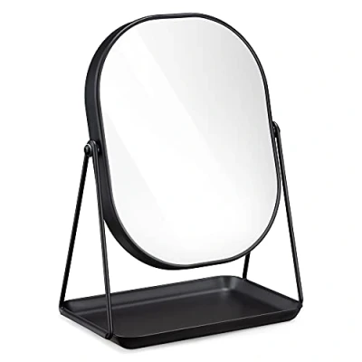Image of Navaris Free Standing Makeup Mirror Large Cosmetic Vanity for Bathroom, Dressing Room, Bedroom Table or Desk with Tray Stand Black