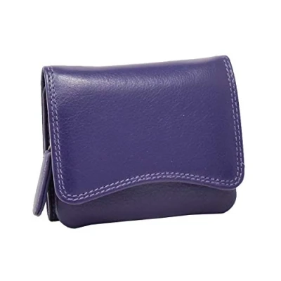 Image of Womens Trifold Genuine Leather Purse Compact Small Clutch Style Cash Coins Cards ID Wallet AL16 (Purple)