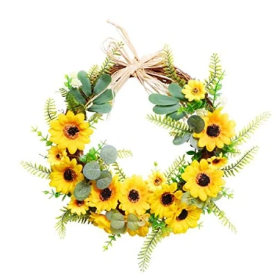 Image of æ— Front Door Wreath, 45 cm Spring Wreath With Sunflowers Artificial Flower Swag for Home Party Indoor Outdoor Window Wedding Decoration