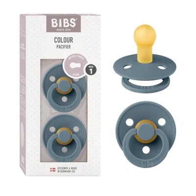 Image of BIBS Colour Soother 2 Pack, BPA Free Dummy Pacifier, Round Nipple. Natural Rubber Latex, Size 1 (0 6 Months), Petrol/Petrol