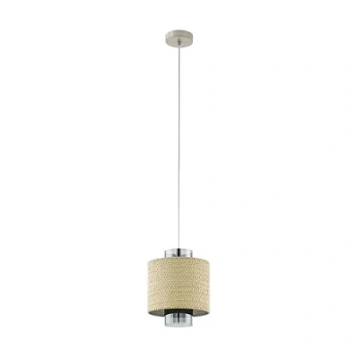 Image of Eglo Lighting Mediouna Cylindrical Pendant Ceiling Light Beige Eu Stock
