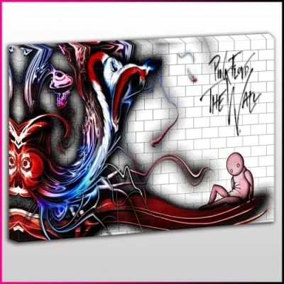 Image of OneBlankWall MU426 Pink Floyd the Wall Framed Ready To Hang Canvas Print, Music, Pop Street Art, Picture