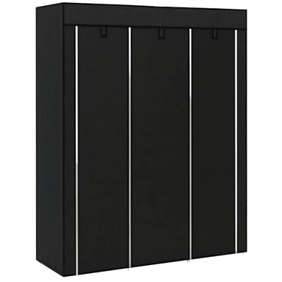 Image of HOMCOM Fabric Wardrobe, Portable Clothes Storage Unit with 8 Shelves, 2 Hanging Rods, 125 x 43 162.5 cm, Black