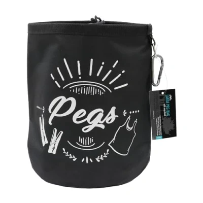 Image of JVL Large Waterproof Peg Bag with Draw String Closure and Hanging Snap Hook, Black, 08 040
