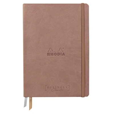 Image of RHODIA 194154C Rigid Notebook Bullet Journal Goalbook Creation Bois de Rose A5 15.5x21x2 cm 100 pages Clairefontaine Paper Lavis Technique Plain White 200 g/m 2 Ribbons Faux Leather Cover