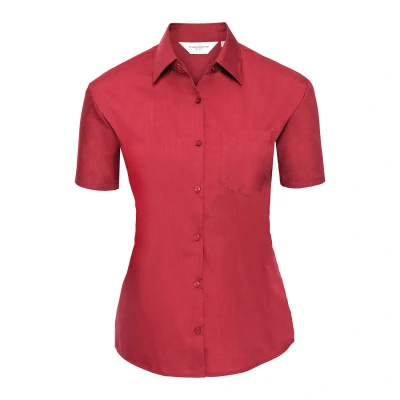 Image of Russell Athletic Collection Womens/Ladies Poplin Easy Care Short Sleeved Shirt (Classic Red) Size 3XL