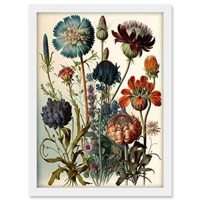Image of Artery8 Vintage Botanical Illustration Ernst Haeckel Inspired Plant Study Modern Watercolour Painting Artwork Framed A3 Wall Art Print