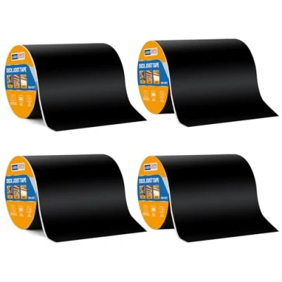 Image of ADHES Deck Joist Tape 15cm x 5m, 4 Roll Weather Resistance &amp; Waterproof for Decking, Flashing Tape, Butyl Ideal Wood Decks Beams Roof, Outdoor Construction Use