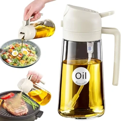 Image of YARRAMATE Oil Sprayer for Cooking, 2 in 1 Olive Dispenser Bottle Kitchen, 17oz/500ml Premium Glass Bottle, Food grade Mister Air Fryer, Salad, Frying, BBQ (Creamy White)