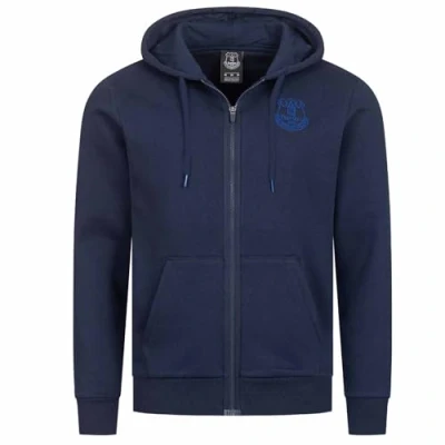 Image of Fanatics Official Everton Football Crest Hoodie, Adults Unisex Hooded Sweatshirt, Zipped Hoodie (UK, Alpha, M, Regular, NAVY BLUE)