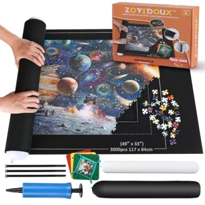Image of Puzzle Mat Roll, 3000 Pieces Rolling Saver Jigsaw Rolls Pad Made of Felt, Mat, Giant Felt for Storing Puzzles