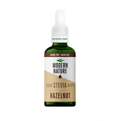 Image of Modern Nature Hazelnut Flavour Drops Liquid Stevia Sweetner Zero Calorie Sugar Free Coffee Syrup Alternative For Flavoured Coffee, Protein Powder, Yoghurt, Tea Vegan, Keto Sweetener 50ml