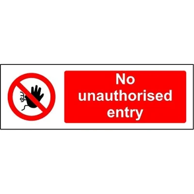 Image of No unauthorised entry safety sign Self adhesive sticker 300mm x 100mm