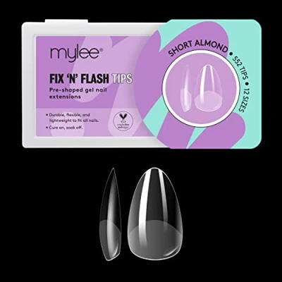 Image of Mylee Fix N Flash Soft Gel Tips Short Almond 552 PCS, Full Cover Nail Tips, Art Extensions, Flexible &amp; Resistant, 12 Different Sizes, Fit All Nails