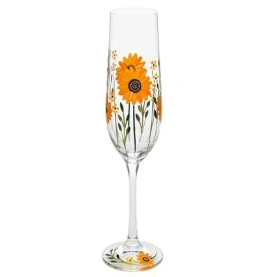 Image of Shudehill Giftware My Favourite Glass Floral Hand Painted Flute Champagne Lavender, Delphinium, Poppy, Daisy, Gerbera, Sunflower, Butterfly Meadow, Bee or Dragonfly Designs (Sunflower)