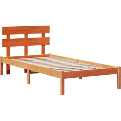 Image of vidaXL Bed Frame with Headboard Wax Brown 100x200 cm Solid Wood Pine