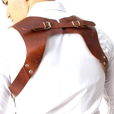 Image of XINgjyxzk Suspenders For Men Faux Leathers Shoulder Harness Chest Muscle Belts Synthetic PU 2 Snaps Wedding