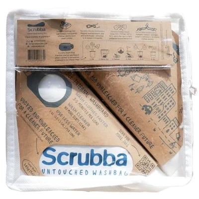 Image of Scrubba Portable Wash Bag Untouched Kit (5 Pieces) White Undyed, Unbleached, Hand Washing Machine System for Hotel, Hiking &amp; Travel Light and Small Eco friendly Camping Washer Dryer