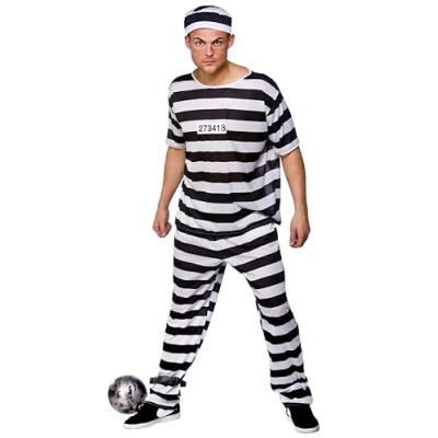 Image of Adult Mens Prison Break Convict Fancy Dress Costume (Medium) Black/White