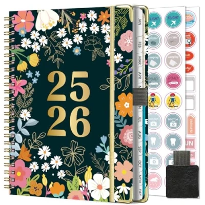 Image of NEYSA Diary 2025 2026 Week to View A5 Academic July June (12 Months) Planner with Self adhesive pen loop, Monthly tabs &amp; Stickers (N72 Pink)