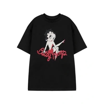 Image of Vanilla Underground Betty Boop Womens Black Short Sleeve Graphic Tee Vintage Cartoon Character Crew Neck T Shirt Retro Flapper Style Apparel Casual Wear for Women