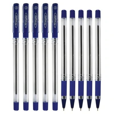 Image of CELL BALLPOINT Pens, BLUE, 0.5mm Fine Point, Pack of 10, FineGripX Ball Smooth Writing, Rubber Grip, FINEBLU10, Value Pack, ZOFAX Black Pen