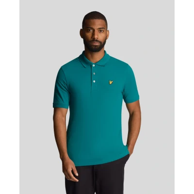 Image of Lyle &amp; Scott Mens Plain Polo Shirt in Green Cotton Size Medium
